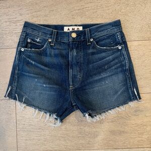 AMO Loverboy Dark Blue Jean Shorts Distressed Frayed Hem